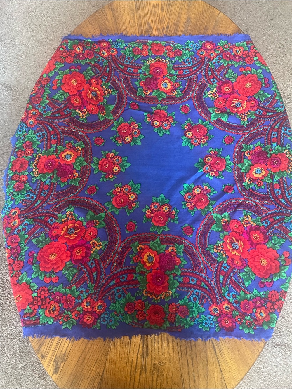 Liz Claiborne Royal Blue Scarf with Red and Green Floral Design